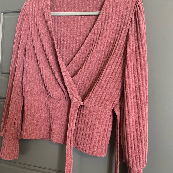 Rust Ribbed Wrap Sweater - Picture 3 of 4